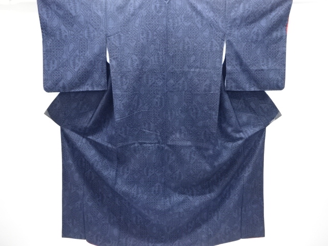 JAPANESE KIMONO / SILK / HAND WOVEN TSUMUGI / ABSTRACT STONE PAVEMENT & ABSTRACT PATTERN
